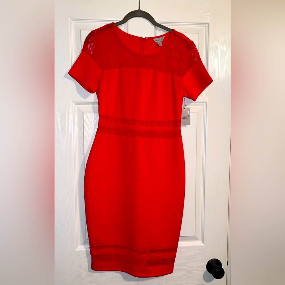Belle sky red sexy form fitting dress with stretch size medium
